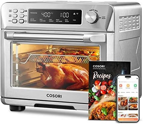 COSORI Toaster Oven Air Fryer Combo, 12-in-1, 26QT Convection Oven Countertop, Stainless Steel with Toast Bake and Broil, Smart, 6 Slice Toast, 12” Pizza, 75 Recipes&Accessories