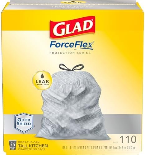 Glad ForceFlex Protection Series Tall Kitchen Drawstring Trash Bags, 13 Gal, 110 Ct, Pack May Vary