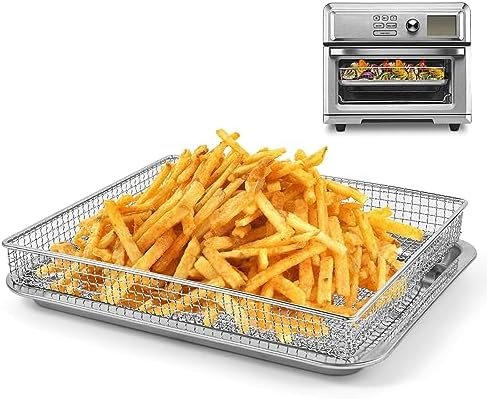 TOA-060 Air Fryer Basket for Oven, Stainless Steel Oven Air Fryer Basket and Tray Compatible with Cuisinart Air fryer TOA-060 and TOA-065, Non-stick Mesh Basket for Convection Toaster Oven