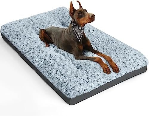 POCBLUE Deluxe Washable Dog Bed for Large Dogs Dog Crate Mat 36 Inch Comfy Fluffy Kennel Pad Anti-Slip for Dogs Up to 70 lbs, 36″ x 23″, Grey