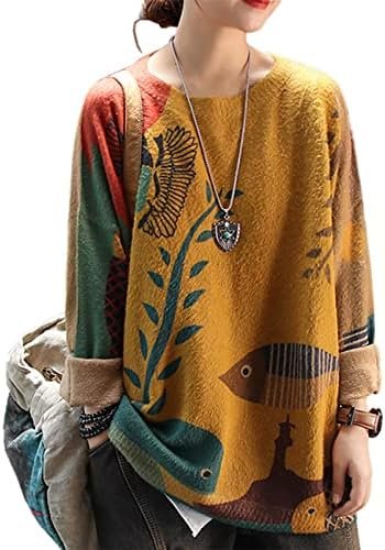 YESNO Women Sweater Graphic Oversized Pullover Sweaters Casual Loose Long Sleeve Knit Tops S01