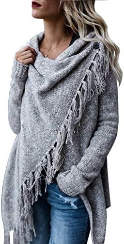 CEASIKERY Women’s Tassel Hem Sweater Long Cardigan Knitwer Pullover Poncho Coat