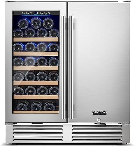BODEGACOOLER 30 Inch Wine and Beverage Refrigerator, Dual Zone Wine Cooler, with Digital Touch Control and 2 Safety Locks,Soft LED Light Hold 31 Bottles and 100 Cans, Built-In or Freestanding