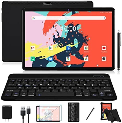 𝟮𝟬𝟮𝟯 𝗟𝐚𝐭𝐞𝐬𝐭 Tablet 10.1″ Octa-Core Android 11 Tablet, 64GB Storage Tablet with Keyboard, Stylus Pen, Dual 13MP+5MP Camera, WiFi, Bluetooth, GPS, 512GB Expand Support, IPS Full HD Display
