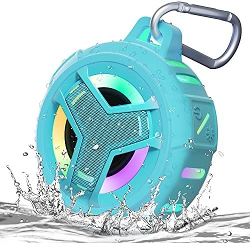 EBODA Waterproof Bluetooth Shower Speaker, IPX7 Floating Portable Wireless Small Speakers, 24H Playtime with RGB Light for Kayak, Beach, Pool Accessories, Gifts for unisex -Sky Blue
