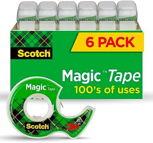 Scotch Magic Tape, Invisible, Repair Christmas Cards and Use as Holiday Gift Wrap Supplies for Christmas, 6 Tape Rolls With Dispensers