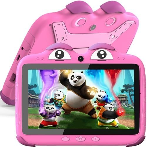 YINOCHE Kids Tablet for Kids 7 inch Toddler Tablet for Kids 32 GB Kids Tablets for Kids Android Children’s Tablet with Dual Cameras with Parental Control Pre-Installed Kids Apps Kid-Proof Case (Red)