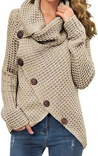 GRECERELLE Womens Turtleneck Sweaters 2023 Fall Chunky Long Sleeve Asymmetric Knit Pullover Sweaters