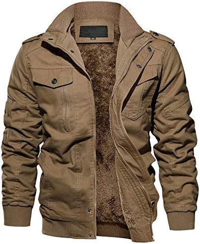 EKLENTSON Men’s Winter Jacket with Multi Pockets Zip Front Thick Thermal Fleece Lined Coat Work Cargo Jacket for Men