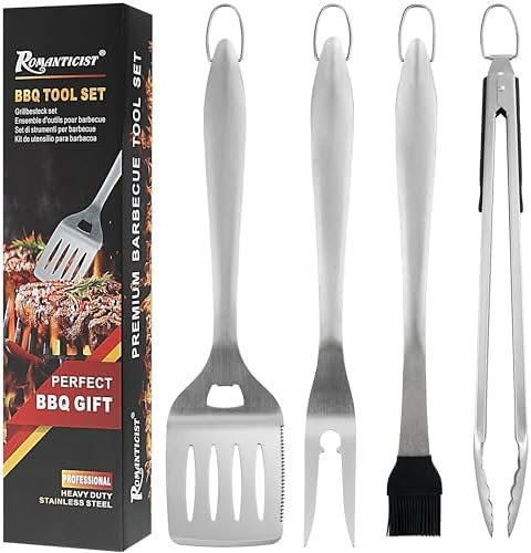 ROMANTICIST 4pc Heavy Duty Grill Accessories for Top Chef – Professional Grill Tools Set & Basic BBQ Tools for Backyard Restaurant Outdoor Kitchen – Deluxe Grill Gift for Dad on Father’s Day Birthday