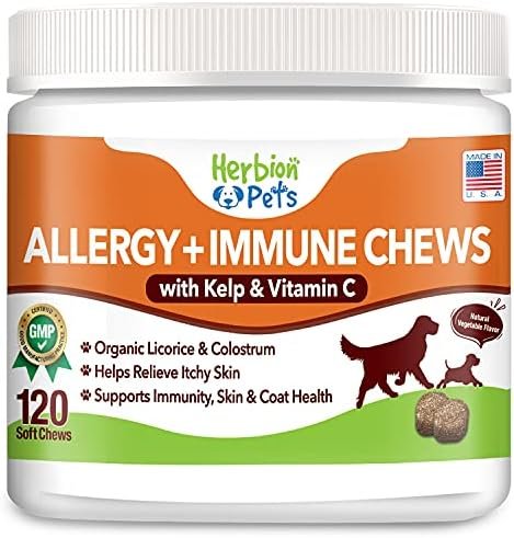 Herbion Pets Allergy + Immune Chews with Kelp & Vitamin C, 120 Soft Chews – Supports Immunity, Skin and Coat Health – Relieves Itchy Skin – Made in USA – Natural Vegetable Flavor – for Dogs 12 Weeks+