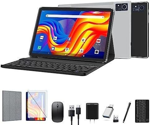 【2024 Newest Tablet】Android 12 Tablet with Keyboard, 16(8+8)GB RAM 128GB ROM 1TB Expand Tablets 10 inch, 2.4G/5G WiFi Tablet Android, Octa-Core 1920 * 1200 IPS Display, 13MP Camera 7000mAh GPS-Black
