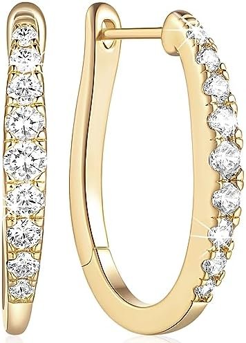 Degerde 14K Gold Earrings for Women Trendy Stylish Gold Diamond Earrings for Women, Unique U-shaped Gold Huggie Hoop Earrings, Elegant Small Gold Hoop Earrings, Large Gold Huggie Earrings