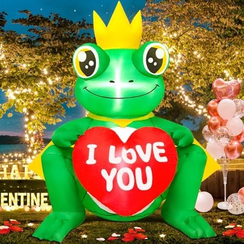 KOOY 4FT Height Valentines Inflatables Outdoor Decorations Frog with Love Heart,Valentines Blow Up Yard Decoration Built-in LED Lights for Anniversary Wedding Holiday Indoor Party Garden Lawn Decor