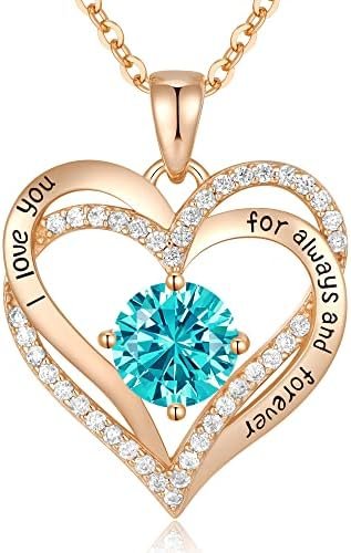 CDE Forever Love Heart Pendant Necklaces for Women 925 Sterling Silver with Birthstone Zirconia, Anniversary Birthday Christmas Gifts for Wife, Jewelry Gift for Women Mom Girlfriend Girls Her