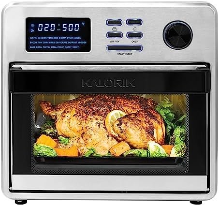 Kalorik MAXX® Digital 16-Quart Air Fryer Oven, 9-in-1 Countertop Toaster Oven and Air Fryer Combo, 21 Smart Presets, 9 Easy-to-Clean Accessories, 1600W, Stainless Steel, AFO 50932 OW