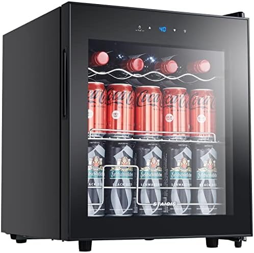 STAIGIS Beverage Refrigerator, 1.6 Cu.ft Mini Fridge w/ 45 Can Capacity, Small Beverage Cooler for Home – Freestanding, Glass Door