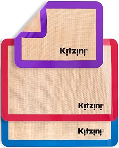 Kitzini Silicone Baking Mat Set. Non-Stick Silicone Mats for Baking. BPA Free Baking Sheets. Professional Grade Silicon Baking Sheet. INCL. 2 Half Sheets & 1 Quarter Silicone Baking Mats