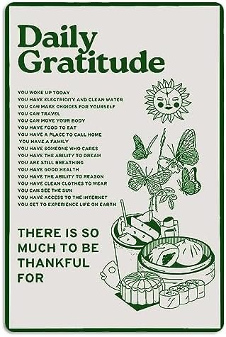 Fmcmly Daily Gratitude Inspirational Metal Tin Sign Green Boho Room Aesthetic Decoration Home Kitchen Office Bedroom Cafes Wall Decor 8×12 Inch