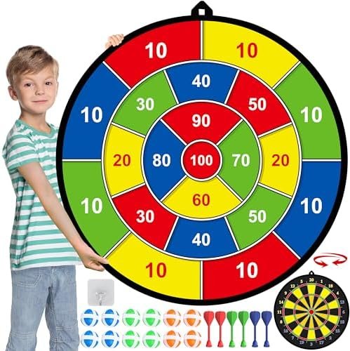 29″ Large Dart Board for Kids, Kids Double-Sided Dart Board with Sticky Balls and Darts, Indoor/Outdoor Sport Fun Party Play Game Toys, Gifts for 3 4 5 6 7 8 9 10 11 12 Year Old Boys Girls