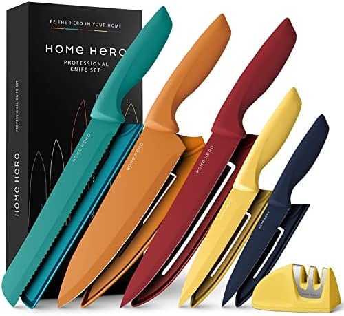 Home Hero 11 Pcs Kitchen Knife Set, Chef Knife Set & Steak Knives – Professional Design Collection – Razor-Sharp High Carbon Stainless Steel Knives with Ergonomic Handles (11 Pcs – Multicolor)