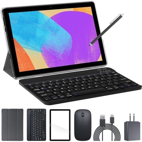 Tablet with Keyboard 10 Inch 2 in 1 Android 11 Tablets, 4GB+64GB+512GB Expand 1.8Ghz Quad Core Tablet PC, 1280×800 IPS Touch Screen, WiFi, Bluetooth, Dual Camera, Google Certified Tableta, Black