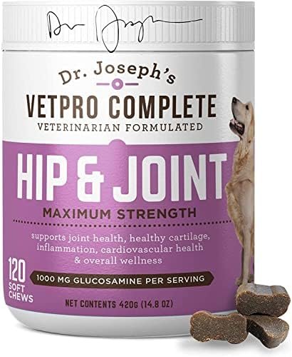 VetPro Dog Hip and Joint Supplement – Pain and Inflammation Relief Chews with Glucosamine, Chondroitin, MSM, Turmeric, Vitamin C, Omega 3 – Treats Hip Dysplasia, Arthritis – Dogs Chewable Supplements