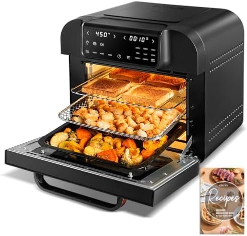OIMIS Air Fryer Oven,17QT 10-in-1 Countertop Toaster Oven,Smart Air Fryer Toaster Oven with Rotisserie, Dehydrator, Digital LED Screen,Countertop Convection Oven,6 Accessories,1500w, Black