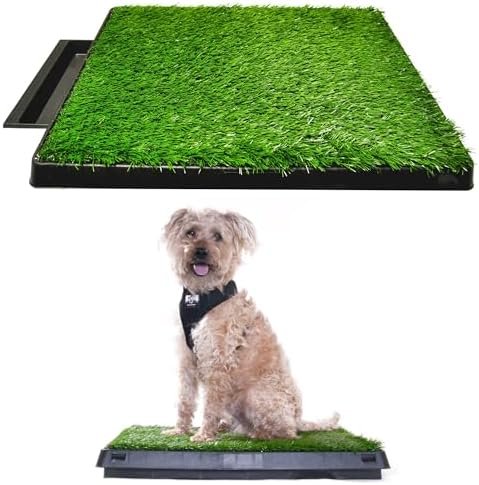 Downtown Pet Supply Dog Grass Pad with Tray, 20 x 25 w/Drawer – Outdoor and Indoor Potty System for Dogs with Replaceable Synthetic Grass Pee Turf – Portable and Waterproof Turf Dog Potty