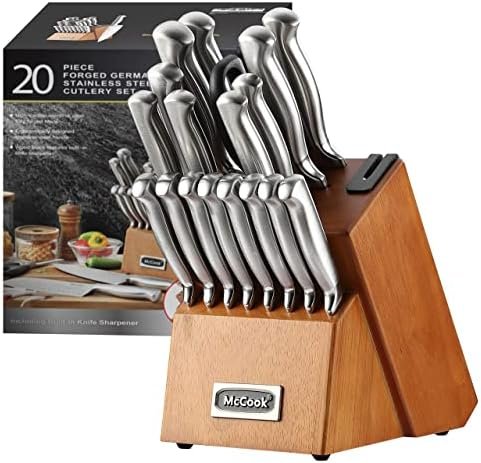 McCook® Kitchen Knife Sets,German Stainless Steel Knives Block Set with Built-in Sharpener