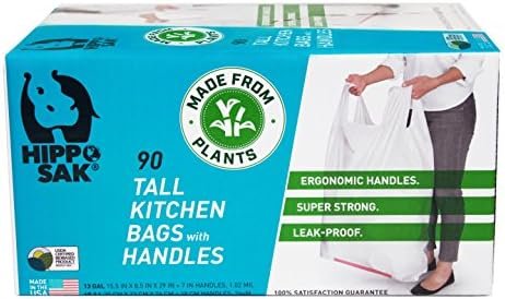 Plant Based – Hippo Sak Tall Kitchen Bags with Handles, 13 Gallon (90 Count)