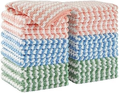 JOYMOOP Microfiber Cleaning Cloth, Kitchen Towels for Dish Drying Washing, Absorbent Streak Free Lint Free Rags for Cleaning, Reusable and Washable Towels-18 Pack,10″x10″