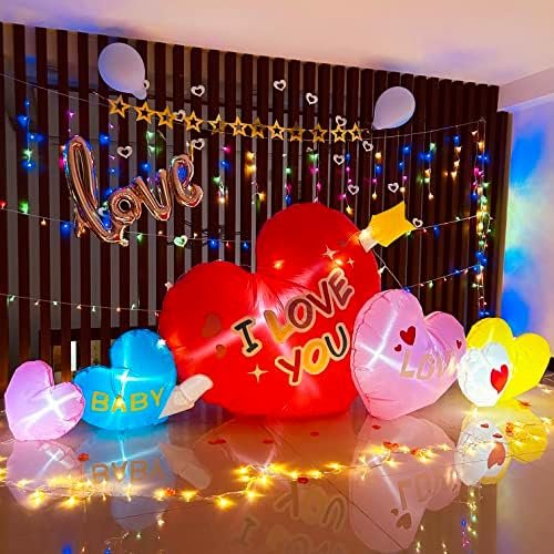 KOOY 9FT Long Inflatable Valentines Day Hearts Decoration, Valentine Inflatables Outdoor Decorations, Blow up Yard Decorations with Led Lights for Holiday Party Garden Lawn Decor