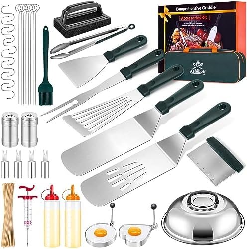 Griddle Accessories for Blackstone Grill Accessories-Upgrade 138pcs Flat Top Set and Camp Chef,Spatula,Scraper,Griddle Cleaning Kit Carry Bag for Hibachi Grill, Men Outdoor BBQ with Meat Injector