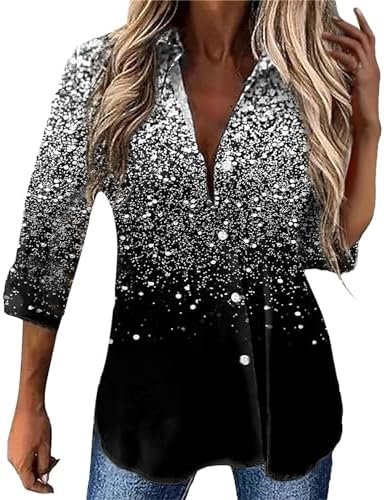 Womens Sequin Tops V Neck Sparkly Glitter Blouses Loose Long Sleeve Holiday Evening Party Shiny Dressy Shirts S-8XL