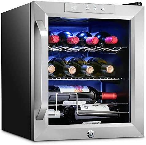 Ivation 12 Bottle Compressor Wine Cooler Refrigerator w/Lock | Large Freestanding Wine Cellar For Red, White, Champagne or Sparkling Wine | 41f-64f Digital Temperature Control Fridge Stainless Steel