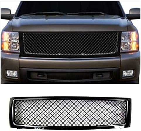 ACUNTCTO Grille Compatible with 2007 2008 2009 2010 2011 2012 2013 Chevy Silverado 1500 Mesh Front Hood Bumper Grill Glossy Black
