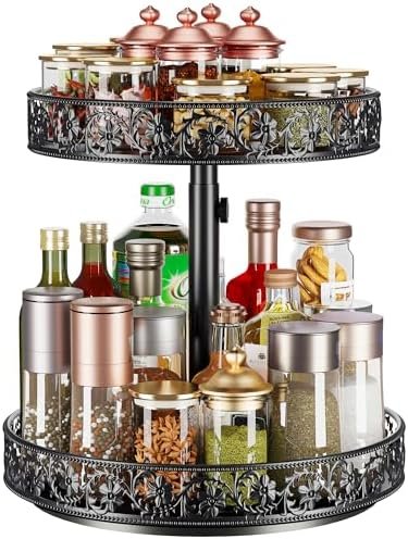 iBedmazie Lazy Susan Organizer 2 Tier Adjustable Height Metal Spice Rack 12 inch Large Rotating Turntable for Kitchen Countertop Dining Table Cabinet Pantry Cupboard Bathroom Storage