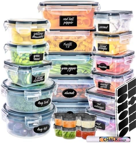 fullstar 50-piece Food storage Containers Set with Lids, Plastic Leak-Proof BPA-Free Containers for Kitchen Organization, Meal Prep, Lunch Containers (Includes Labels & Pen)