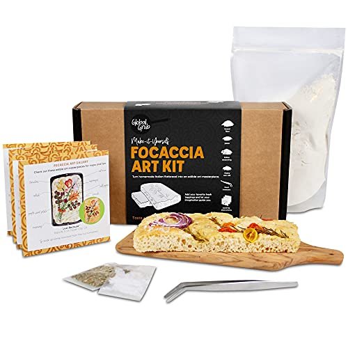Global Grub DIY Focaccia Art Kit – Personalized Focaccia Bread. Kit Includes Flour, Yeast, Italian Seasoning, Flakey Sea Salt, Food Tweezers, Focaccia Art Gallery Inspo, Step-by-Step Instruction.