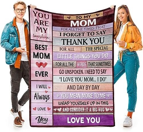 Mom Blankets Gifts for Mom, Blanket to My Mom Gifts from Daughter Son, I Love You Mom Letter Warm Soft Throw Blankets, Mom Blankets Gifts for Mothers Day, Birthday, Christmas