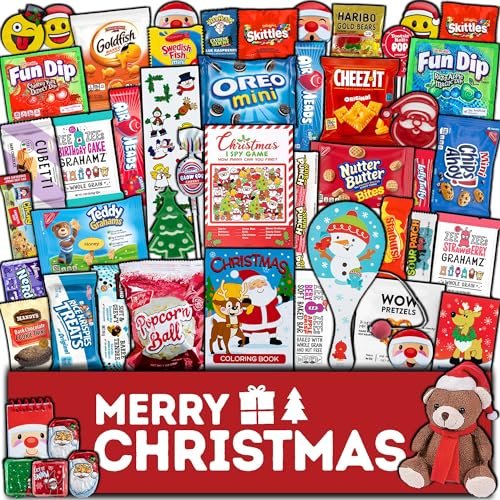 Christmas Care Package (50 Count) Candy Toys Snacks Cookies Bars Chips Holiday Stocking Stuffer Variety Gift Box Pack Assortment Basket Bundle Mix Santa Treats College Students Office Kids Boys Girls