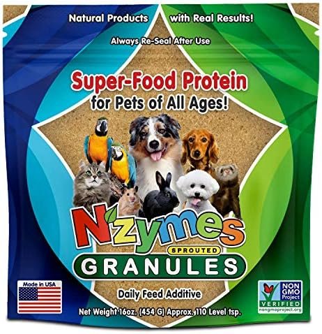Nzymes® Sprouted Granules 1LBS for Dogs, Cats, and Companion Pets. Raw Super-Food Protein and Antioxidant Nutrition. Cost Effective Food Supplement Dog Health Supplies. 110 Servings USA
