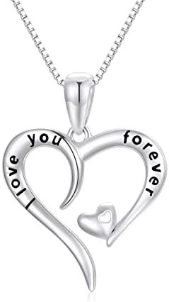 14k White Gold “I love You Forever” Heart Necklace for Women, Real Gold Box Chain Love Pendant Jewelry, Anniversary Present for Wife, Gifts for Her, 18 Inch