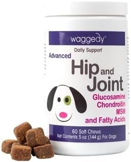 waggedy Hip and Joint Dog Supplements w/Glucosamine for Dogs– Joint Supplement Treats for Dogs Helps Alleviate Aches & Promotes Endurance, Remedies for Dogs (Advanced Hip & Joint, 60 Count)