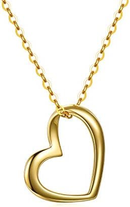 Solid 14k Gold Heart Necklace for Women, Fine Gold Love Jewelry Gifts for Wife/Mother/Girlfriend, Birthday Pesent for Her, 16+2 Inch