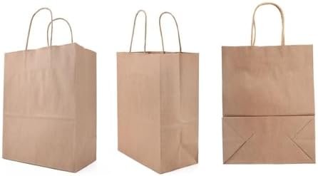 GreenBeanBiz – Solid Brown Kraft Paper Bags with Handles -Medium Size (8×4.25x10inch) 100% Recyclable Gift Bags Perfect for Small Businesses, Retail, Shopping, Crafts, Birthday Parties (Pack of 100)