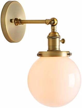 PERMO Vintage Industrial Wall Sconce Lighting Fixture with Mini 5.9″ Round Globe Milk White Glass Hand Blown Shade (Anqitue)