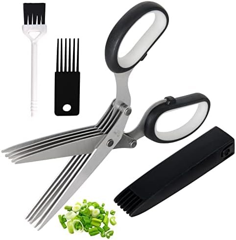 ShangTianFeng salad scissors, Herb Scissors with 5 Blades and Cover,Kitchen 5 Stainless Steel Blade Herb Cutting Shears Scissors, Shredding Scissors for Paper,Food Salad Herb Cilantro Cutter Mincer