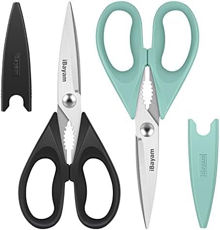 Kitchen Shears, iBayam Kitchen Scissors All Purpose Heavy Duty Meat Scissors Poultry Shears, Dishwasher Safe Food Cooking Scissors Stainless Steel Utility Scissors, 2-Pack, Black, Aqua Sky